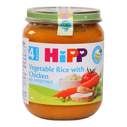 Dinh dưỡng đóng lọ Hipp cơm nhuyễn thịt gà rau tổng hợp