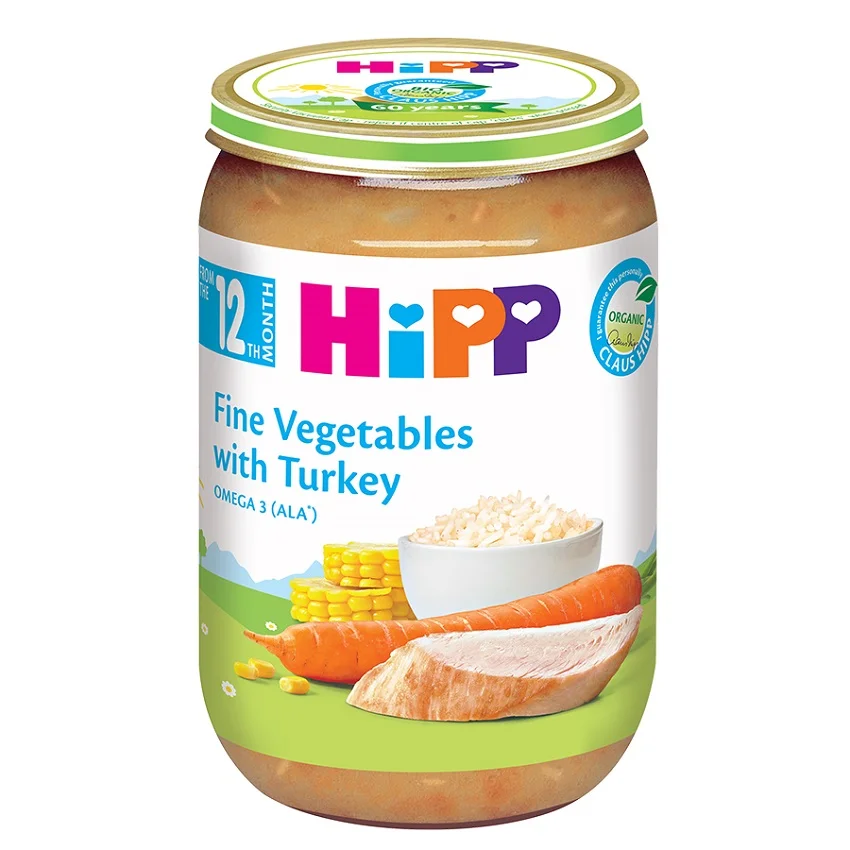 Dinh dưỡng đóng lọ HiPP cơm nhuyễn gà tây rau tổng hợp 220g