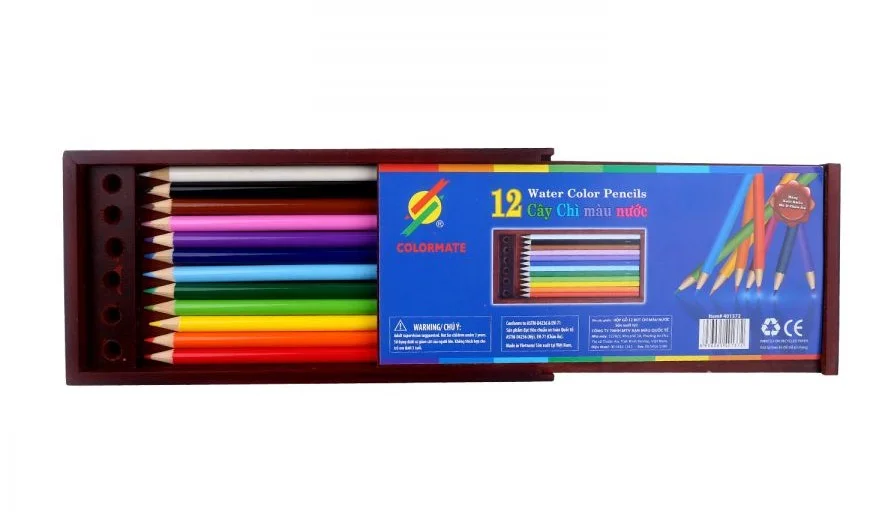 Hộp gỗ 12 cây bút chì màu nước Colormate