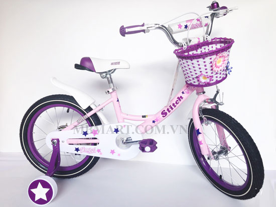 xe đạp cho bé gái stitch 909 Màu tím hồng nữ tính