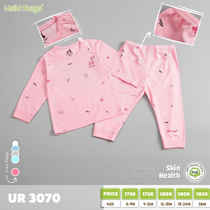 Bộ quần áo dài tay cho bé Petit Uala Rogo UR3070 cúc vai
