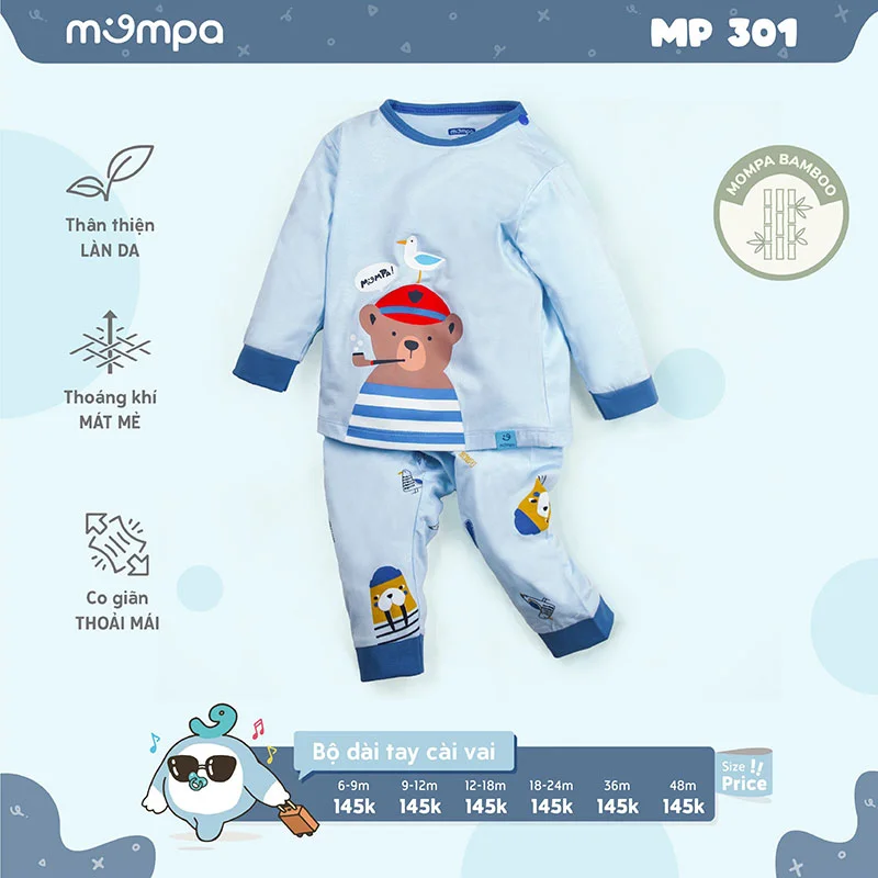 Bộ quần áo dài tay cho bé Mompa MP-301