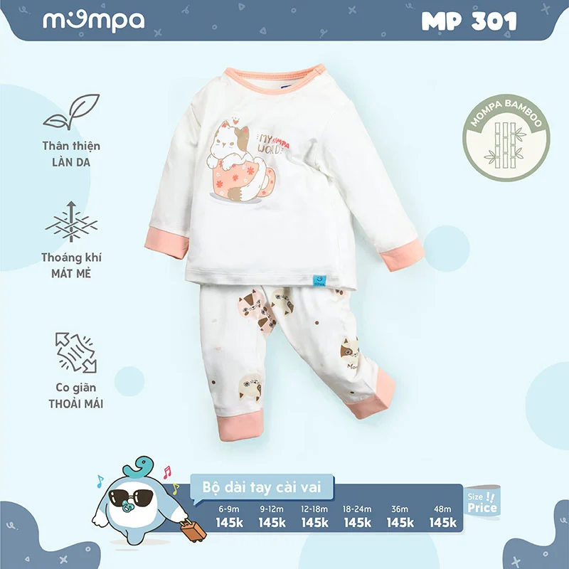 Bộ quần áo dài tay cho bé Mompa MP-301