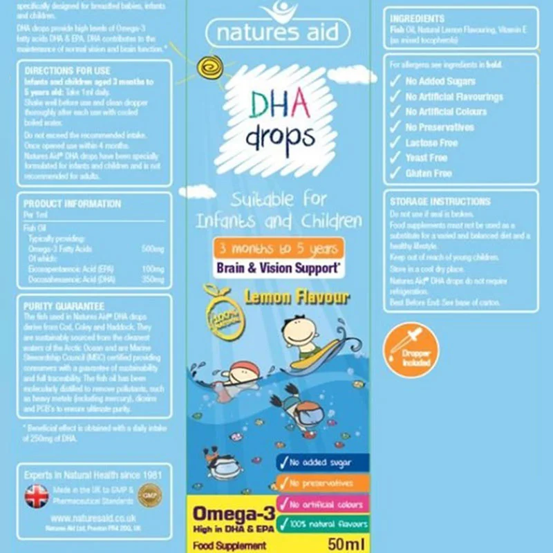 DHA cho bé Natures Aid Drops 50ml (3M+)