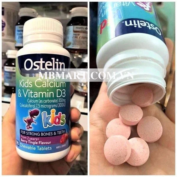 Ostelin Calcium Vitamin D3 Kids hương dâu của Úc viên nén