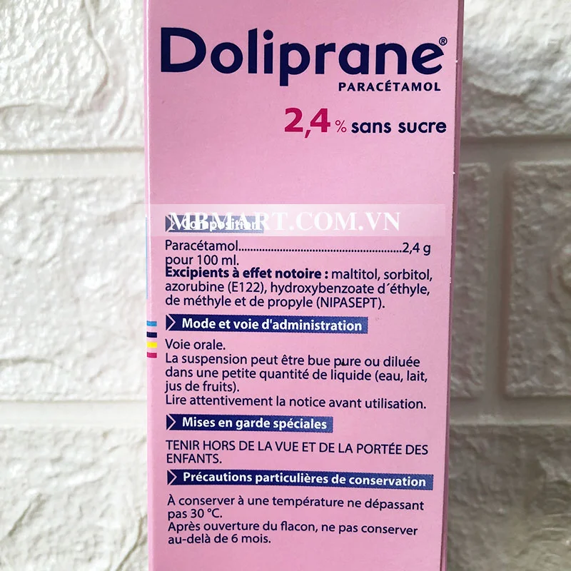 Siro hạ sốt của Doliprane 2.4%