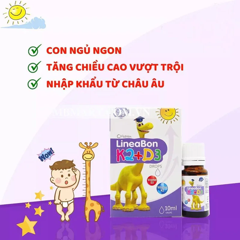 Vitamin D3 K2 LineaBon tăng trưởng chiều cao cho trẻ (10ml)