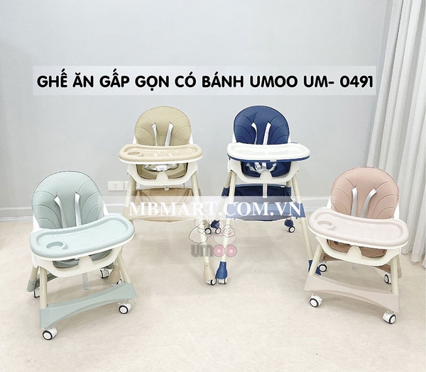 Ghế ăn dặm Umoo gấp gọn có bánh xe UM-0491, UM-04144