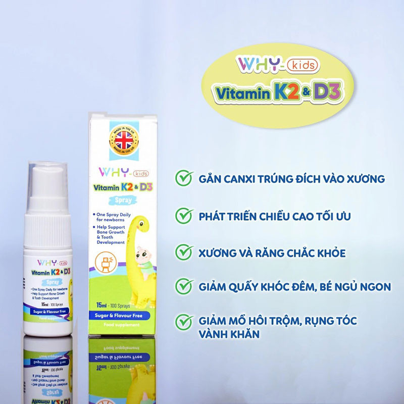 Công dụng Vitamin D3K2 dạng xịt cho trẻ sơ sinh Why Kids