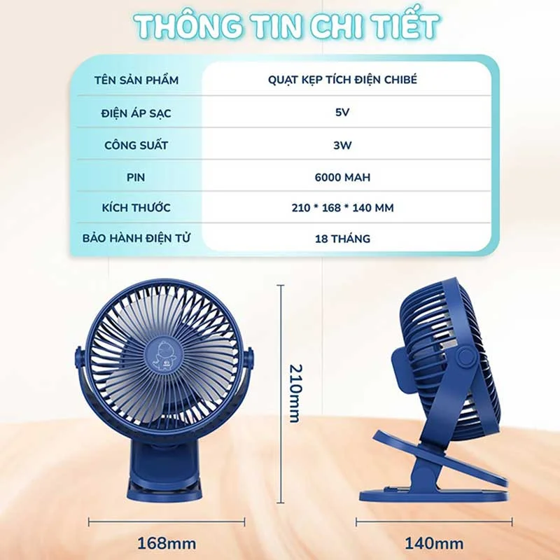 Quạt tích điện mini Chibe kẹp xe đẩy-5