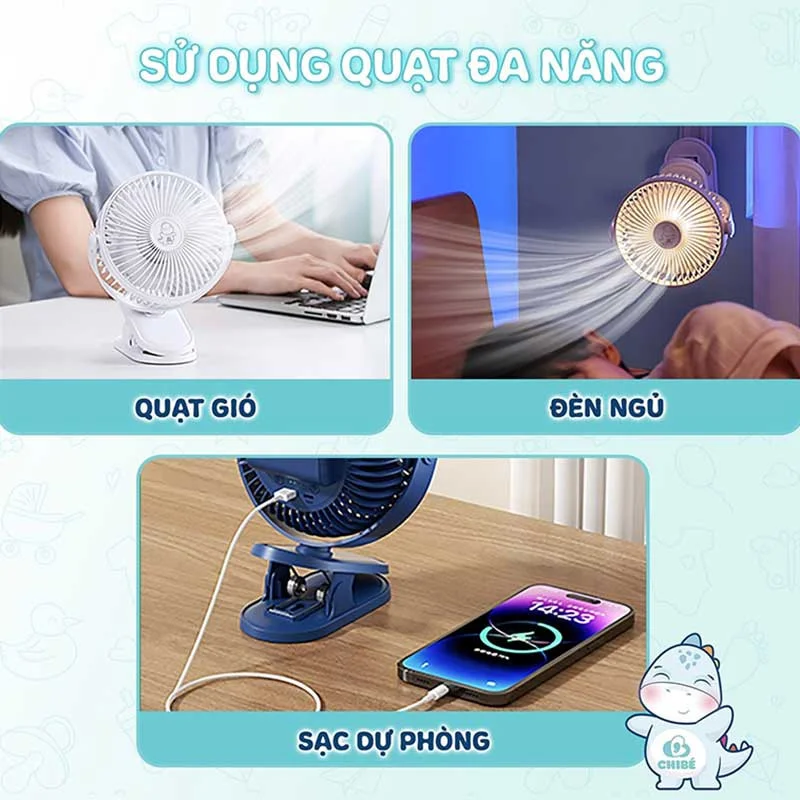 Quạt tích điện mini Chibe kẹp xe đẩy-8