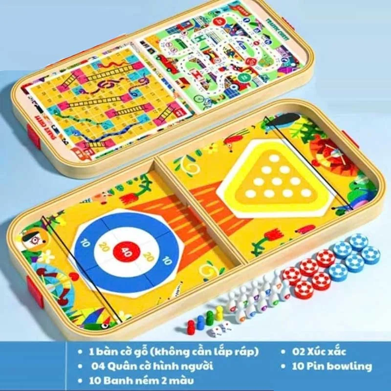 Bộ cờ cá ngựa bằng gỗ đa năng 5in1-1