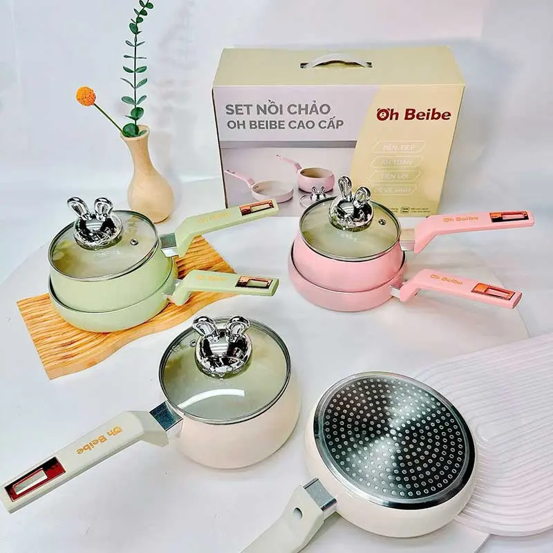 Bộ nồi nấu bột cho bé Oh Beibe kèm chảo- 2