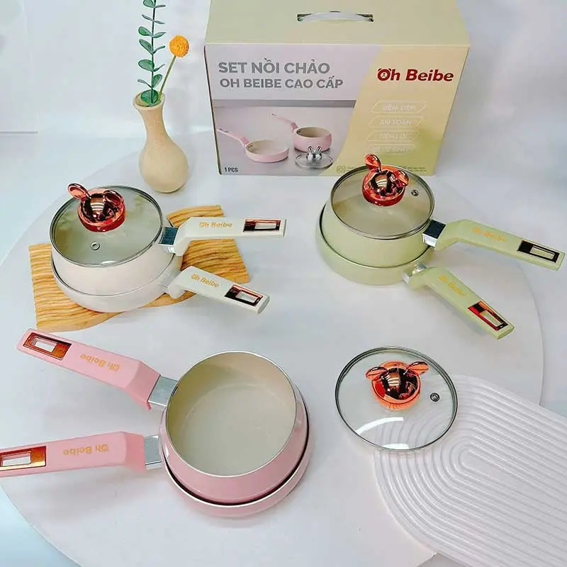 Bộ nồi nấu bột cho bé Oh Beibe kèm chảo- 1