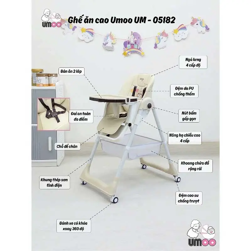 Ghế ăn dặm Umoo UM-05782 chân cao2