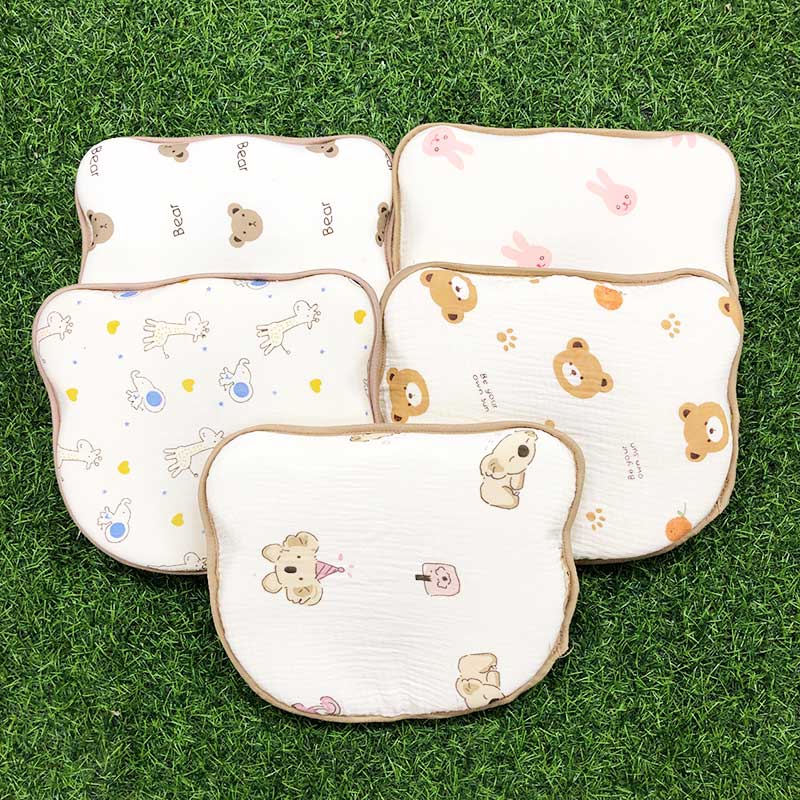 Gối cao su cho bé vải Muslin hình gấu