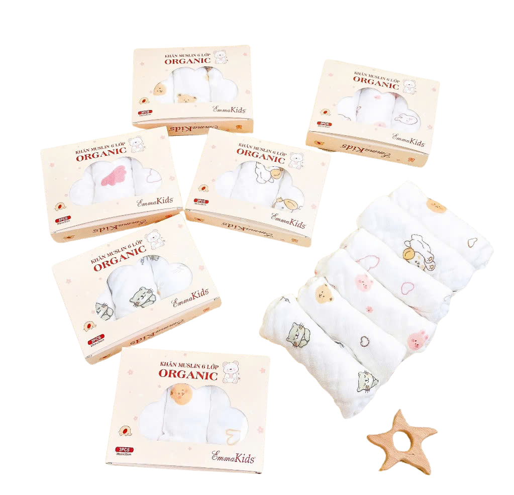 Set 3 khăn sữa sợi tre siêu mềm Organic Emmakids
