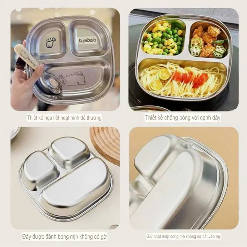 Khay ăn dặm cho bé inox 316 kèm thìa-1