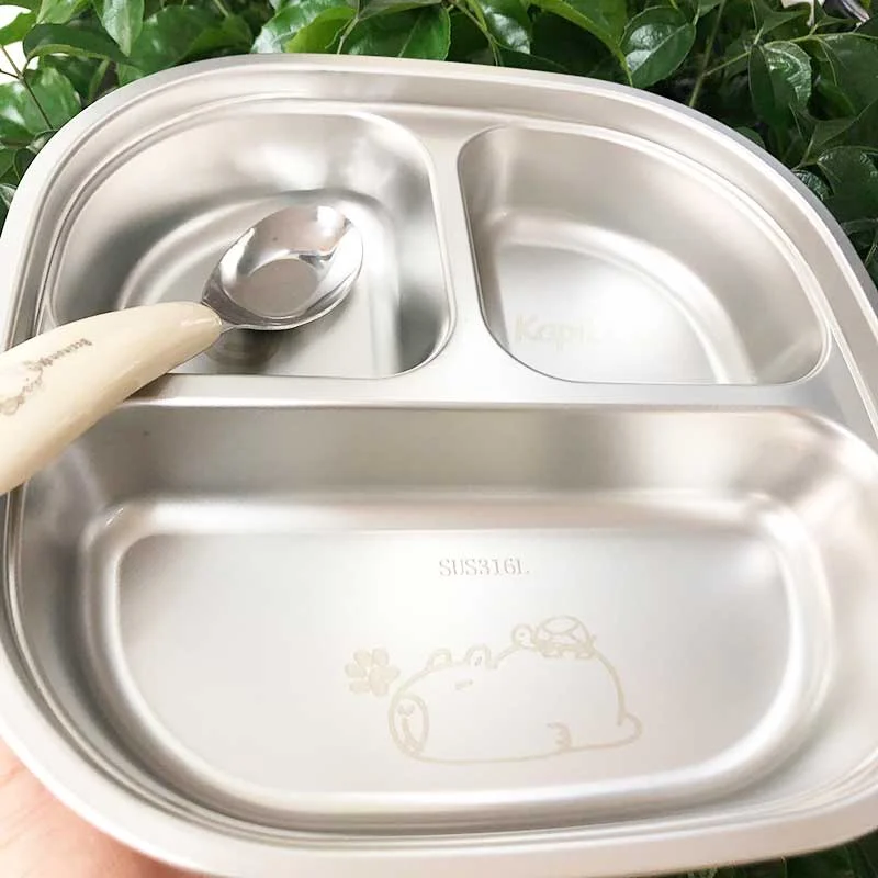 Khay ăn dặm cho bé inox 316 kèm thìa-2
