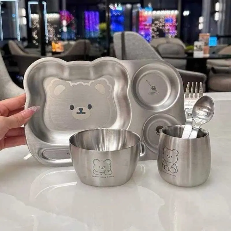Set khay ăn cho bé 5 món bằng inox-1