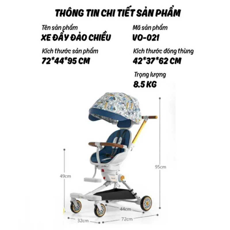 Xe đẩy du lịch gấp gọn Vovo VO-021-3
