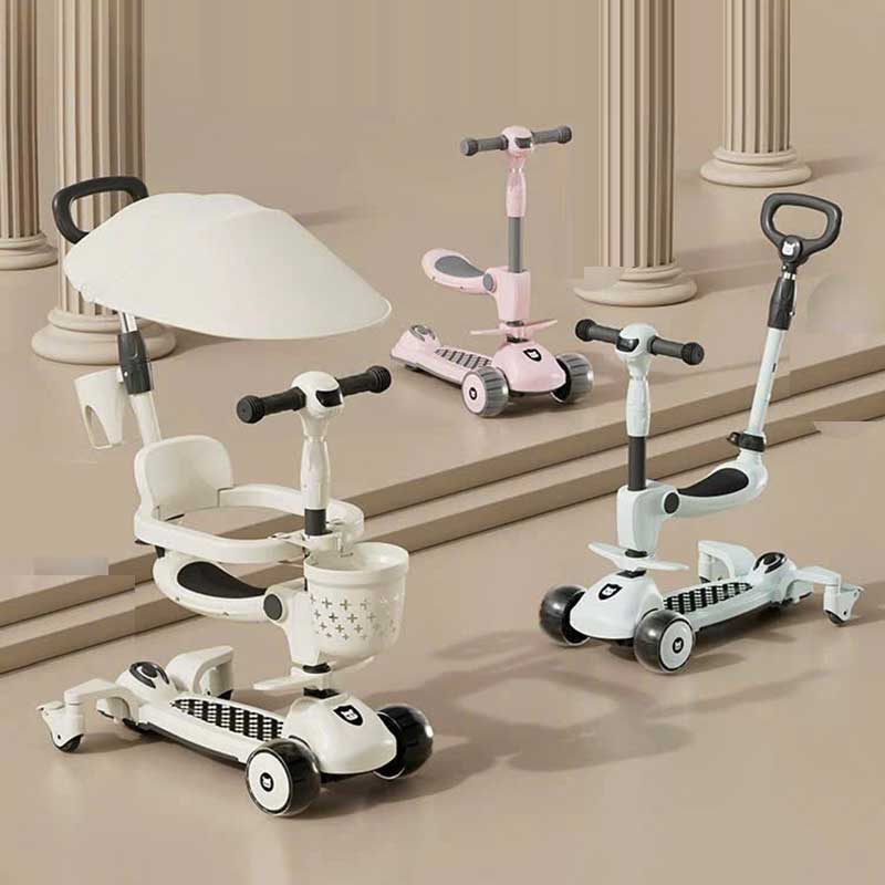 Xe trượt scooter kiêm xe đẩy 3 bánh có mái che MB-619 và xe chòi chân